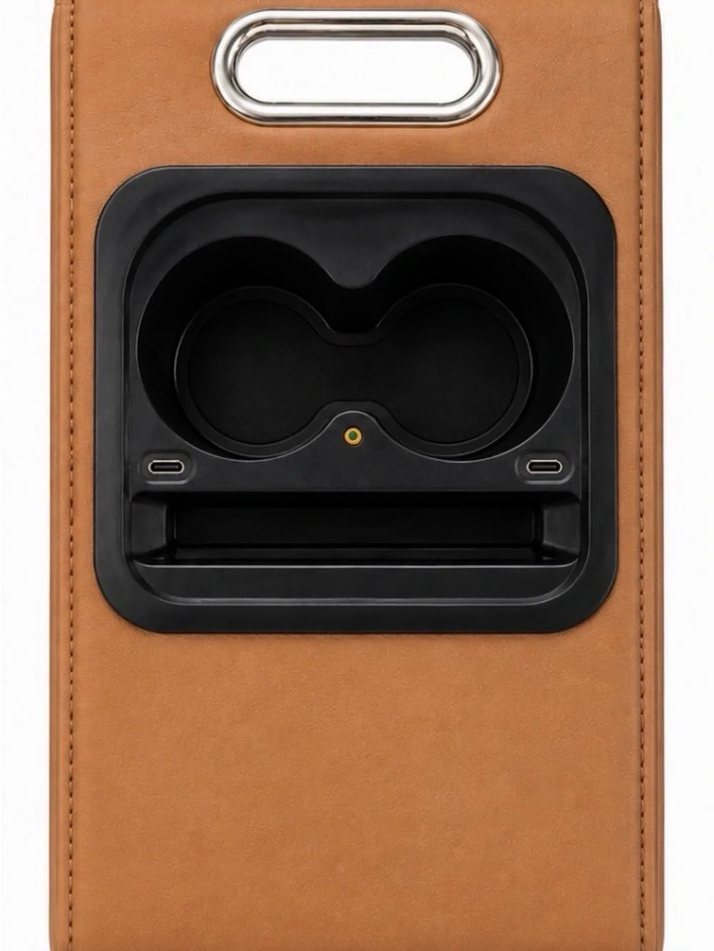 Leather Console Cup Holder Organizer in Tan